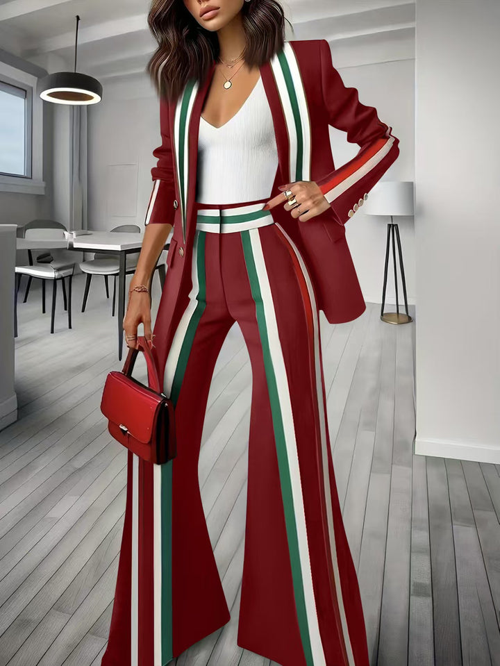 Damen Elegantes Blazer‑Hosenensemble mit seitlichen Kontraststreifen und weitem Schlag – Valéne