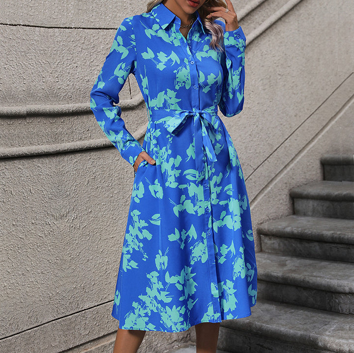Damen Langärmliges Hemdblusenkleid mit Taillengürtel Echo Archiv