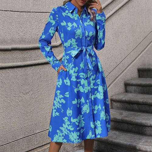 Damen Langärmliges Hemdblusenkleid mit Taillengürtel Echo Archiv
