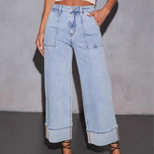 Damen nan Highwaist-Culotte-Jeans mit weitem Bein, aufgesetzten Fronttaschen und markantem Umschlagbund Echo Archiv