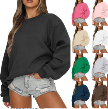 Damen oversized Rundhals-Sweatshirt aus Baumwollmix mit überschnittener Schulter, angerauter Innenseite und elastischen Bündchen – Avérine