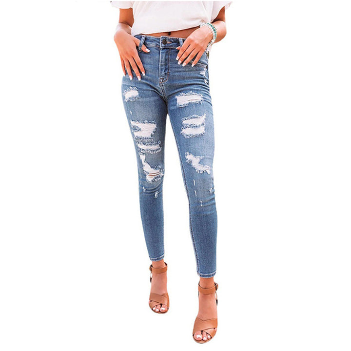 Damen nan hochgeschnittene Ripped-Skinny-Jeans mit Stretch, Five‑Pocket und figurformender Passform Echo Archiv