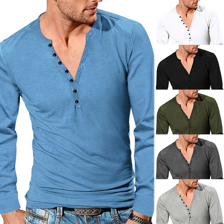 Herren nan tailliertes Langarm-Henleyshirt mit kurzer Knopfleiste aus Stretch-Baumwolle Echo Archiv