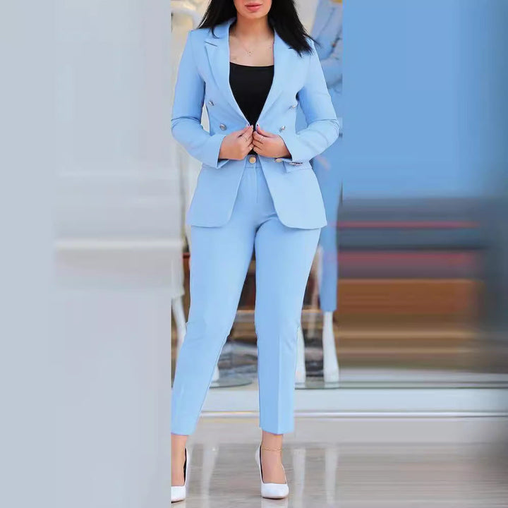Damen Elegantes Anzug-Set mit tailliertem Blazer und schmalen Hosen Echoarchiv