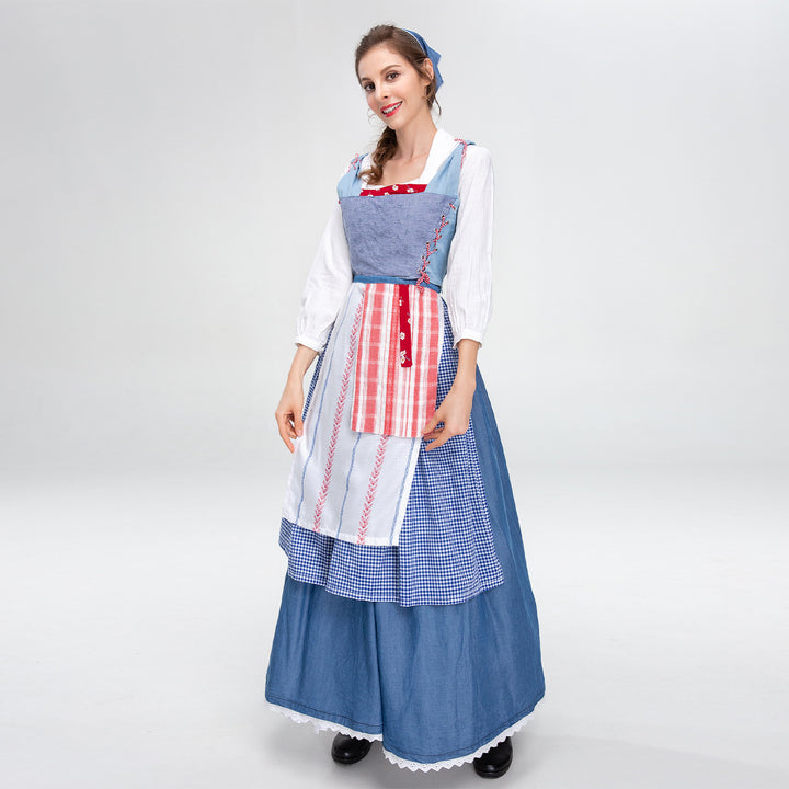 Damen nan ländliches Trachtenkleid mit Latzmieder und mehrlagiger Schürze Echo Archiv