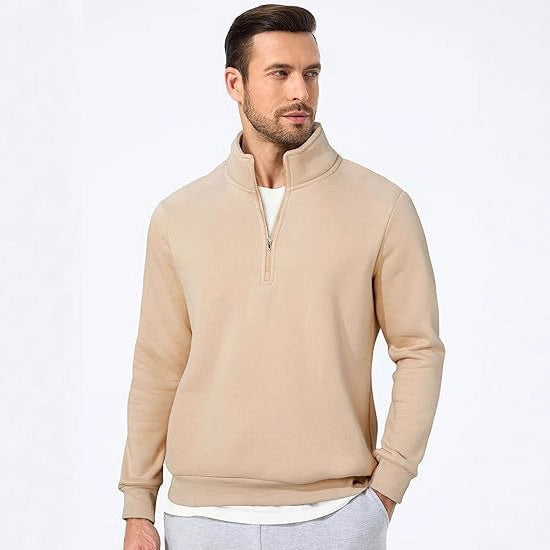 Herren nan halbzip Pullover aus schwerer Baumwollmischung mit hohem Stehkragen und gerippten Bündchen Echo Archiv