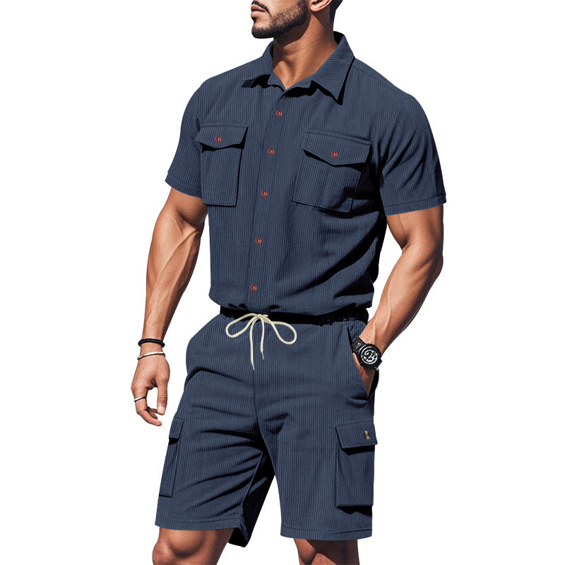Herren lässiges Kurzarm-Hemd und Shorts Set mit praktischen Taschen Echoarchiv