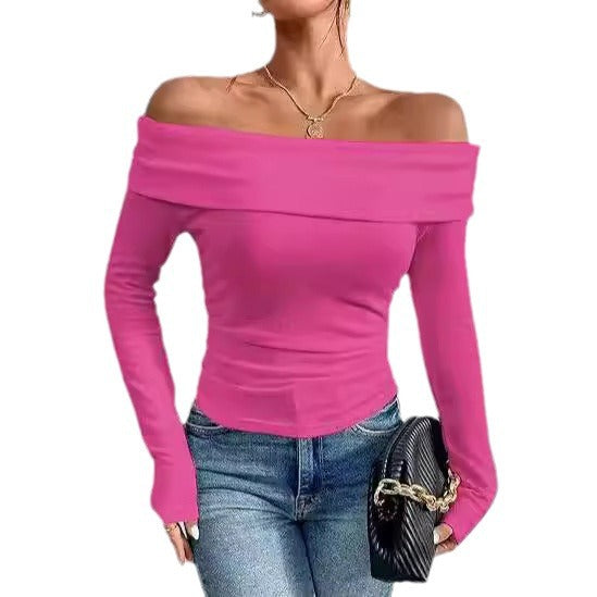 Damen Figurbetontes Schulterfreies Langarm Feinstrickshirt mit Carmenausschnitt Echo Archiv