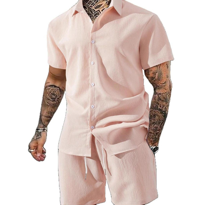 Herren lässiges Shorts-Set mit knöpfbarem Oberteil und elastischem Bund Echoarchiv