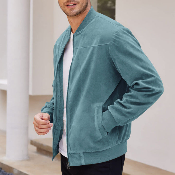 Herren hochwertige Wildlederjacke im sportlichen Bomberstil mit elastischen Bündchen – Brevano