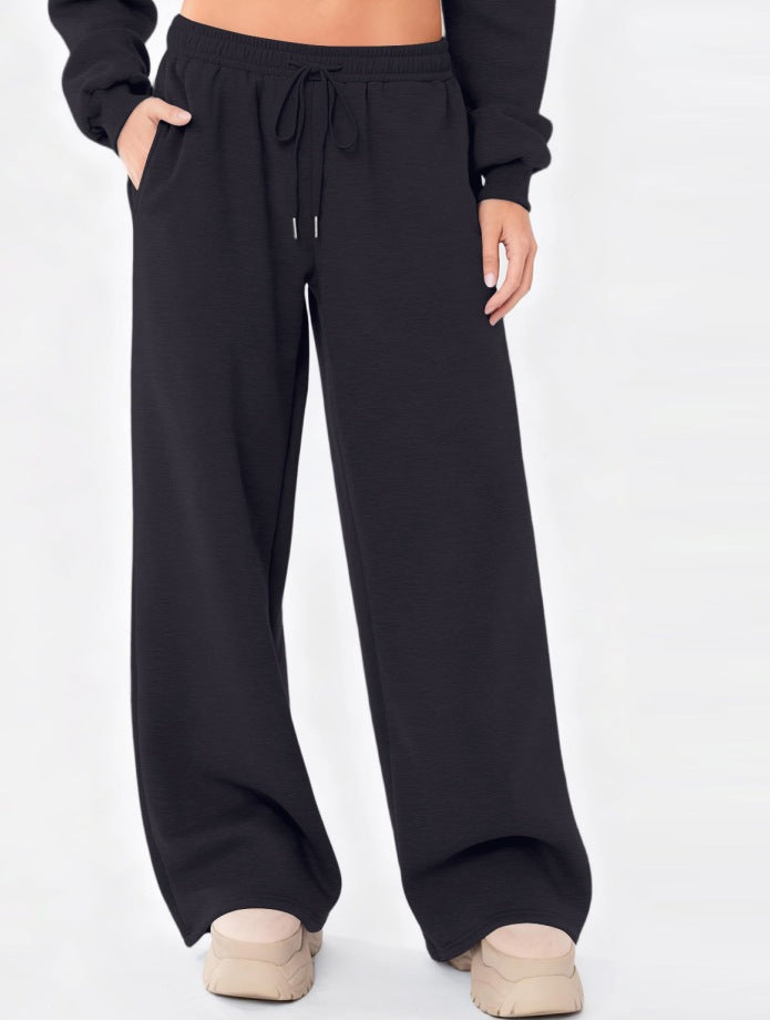Damen weite Loungehose mit hohem Komfortbund, elastischem Tunnelzug und seitlichen Eingrifftaschen – Avélisse