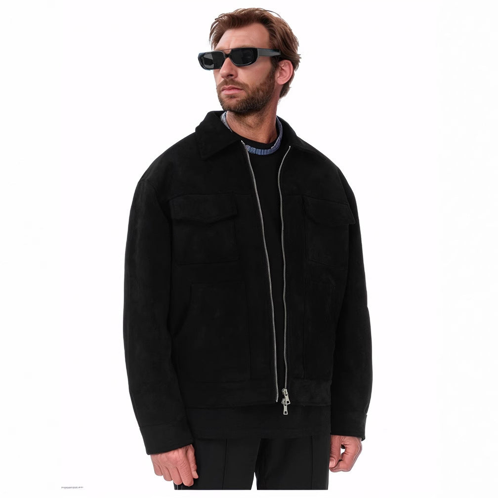 Herren modische Suede-Jacke mit aufgesetzten Taschen Echoarchiv