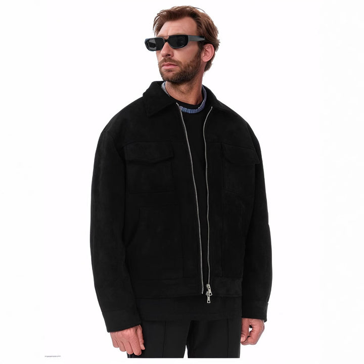 Herren modische Suede-Jacke mit aufgesetzten Taschen Echoarchiv