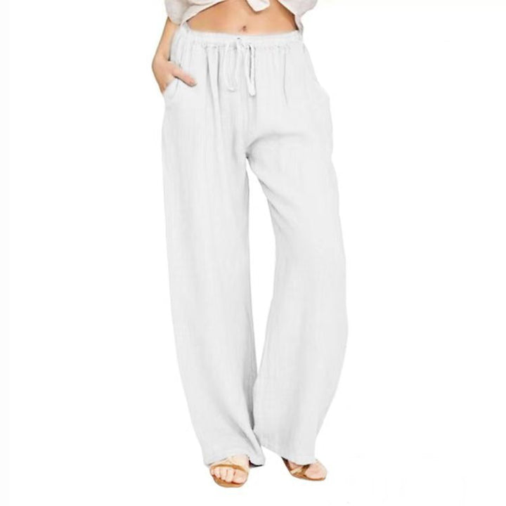 Damen nan weite Leinenhose mit elastischem Bund Kordelzug und Seitentaschen Echo Archiv