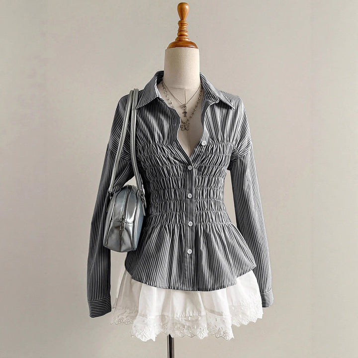 Damen nan taillierte Hemdbluse mit geraffter Brustpartie und Schößchen Echo Archiv