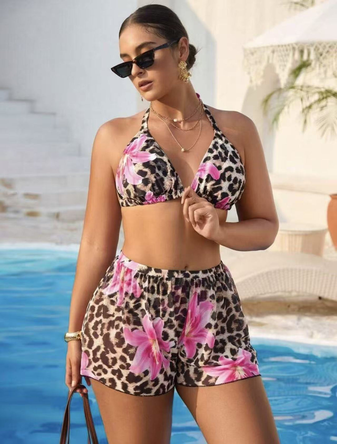 Damen Bikini-Set mit modischem Tiermuster und hoch taillierten Shorts Echo Archiv