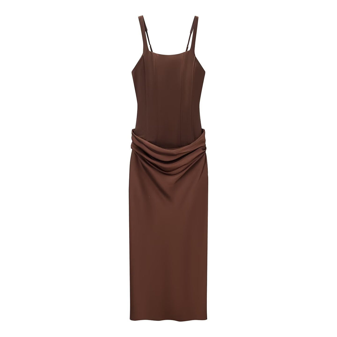 Damen elegantes Midikleid mit raffinierten Drapierungen und verstellbaren Spaghettiträgern Echo Archiv