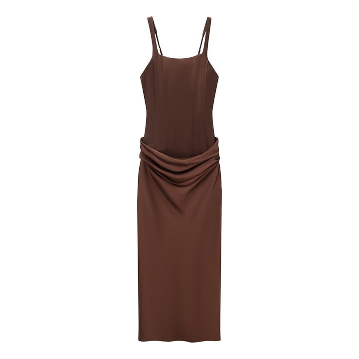 Damen elegantes Midikleid mit raffinierten Drapierungen und verstellbaren Spaghettiträgern Echo Archiv
