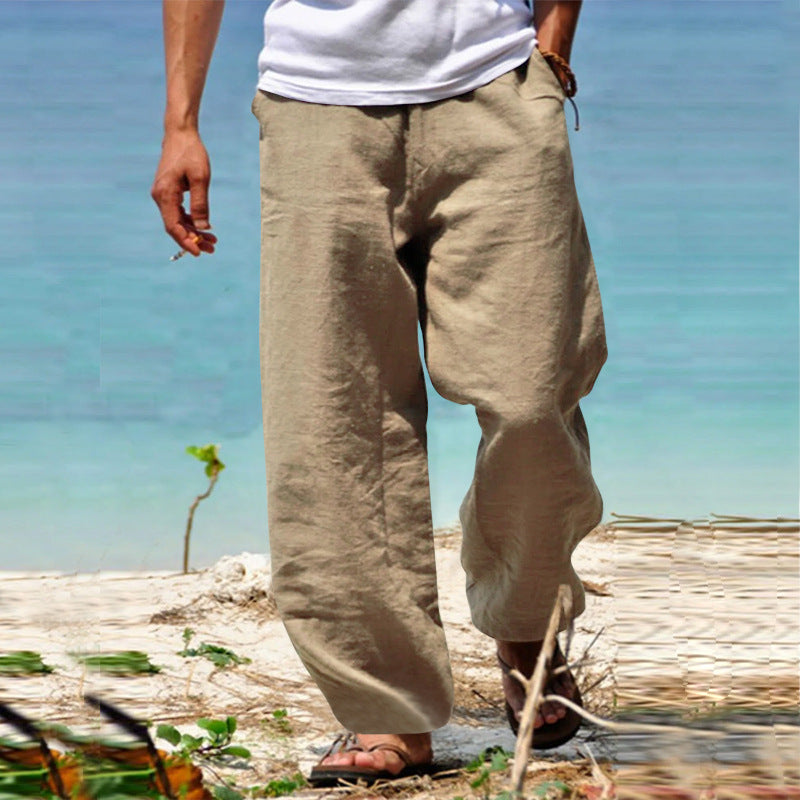 Herren nan lässige Strandhose im Palazzoschnitt aus atmungsaktivem Leinen-Baumwollmix mit Komfortbund Echoarchiv