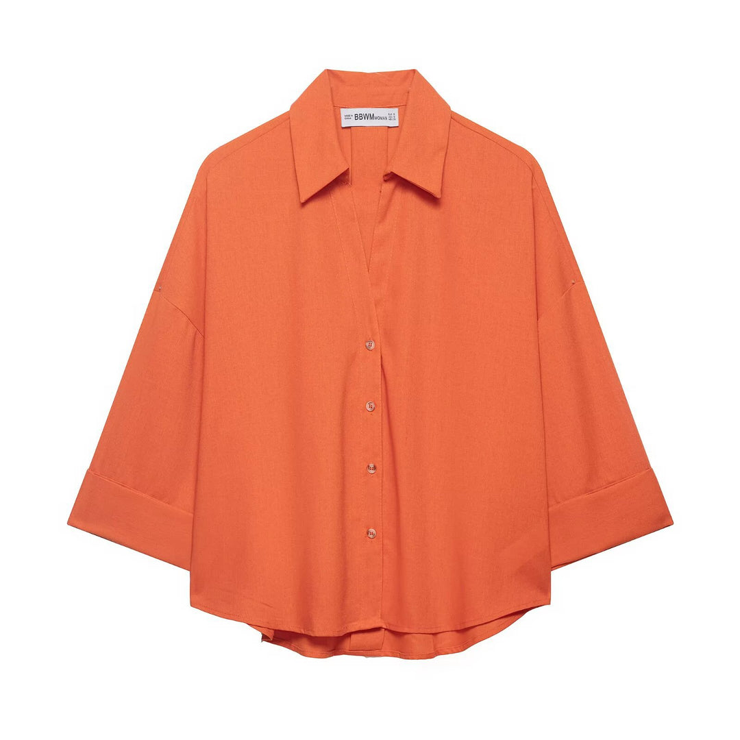 Damen Oversized-Hemdbluse mit kastiger Silhouette, weiten Kimonoärmeln und abgerundetem Saum Echo Archiv