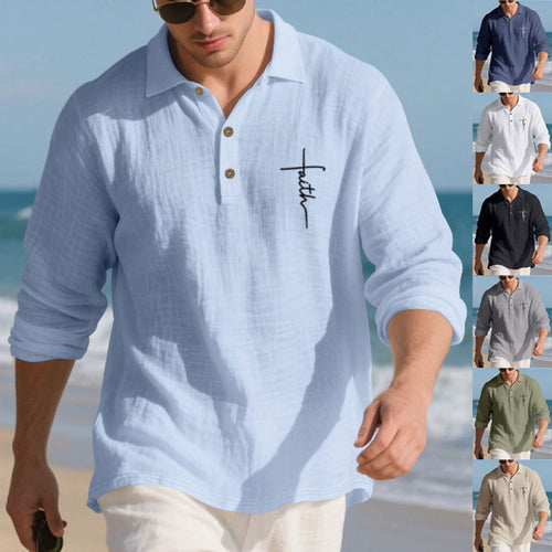 Herren Langarm-Polohemd mit strukturiertem Gewebe und modischer Knopfleiste Echoarchiv