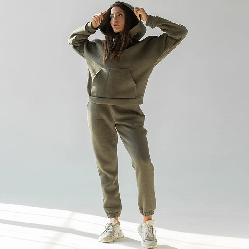 Damen nan zweiteiliges Komfort-Loungewear-Set mit oversized Kapuzenpullover, Kängurutasche und elastischem Knöchel-Jogger aus French Terry Echo Archiv