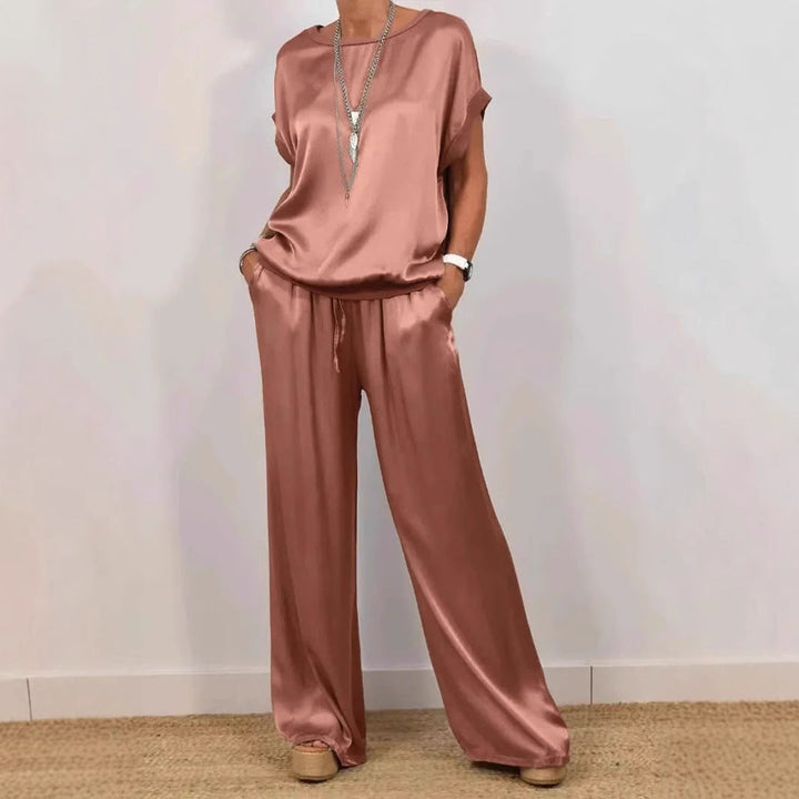 Damen Elegantes Satin Lounge-Set mit weitem Schnitt und lässigem Oberteil Echoarchiv
