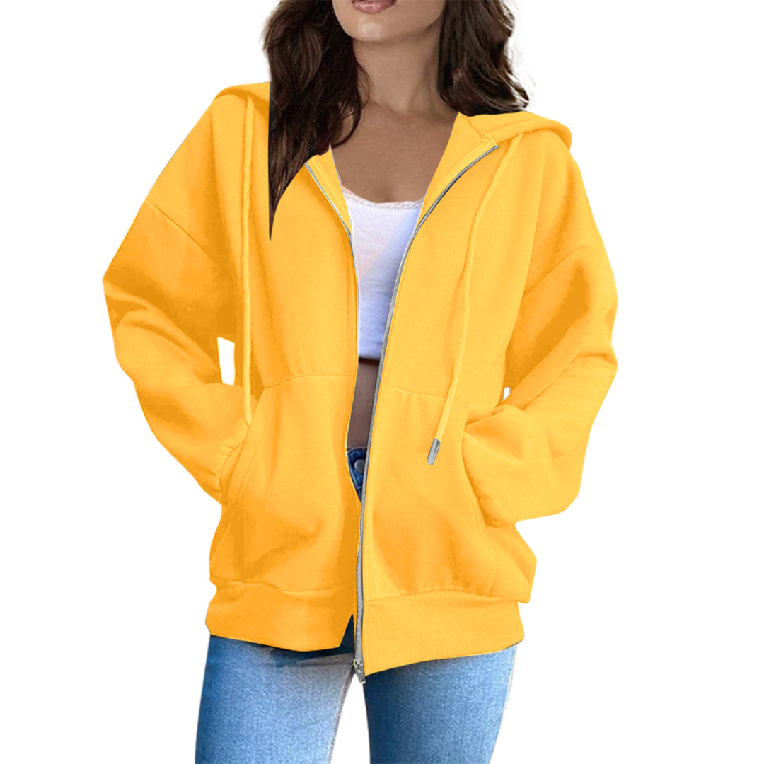 Damen oversized Kapuzenjacke mit durchgehendem Reißverschluss, Kängurutaschen und weichem Innenfutter – Célinea