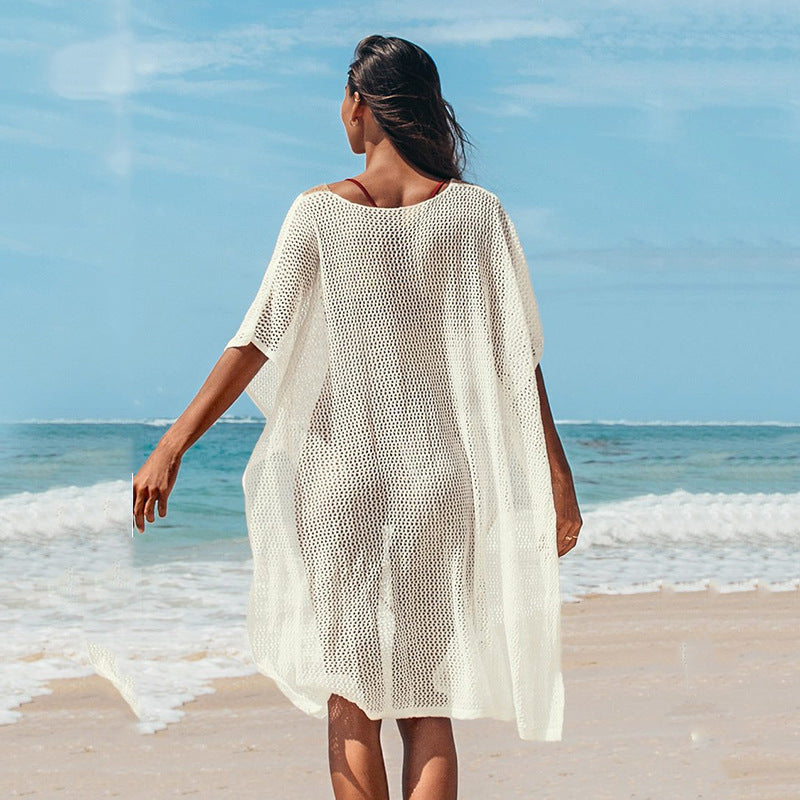 Damen Strandkleid mit romantischem Häkelmuster und voluminösen Ärmeln Echo Archiv
