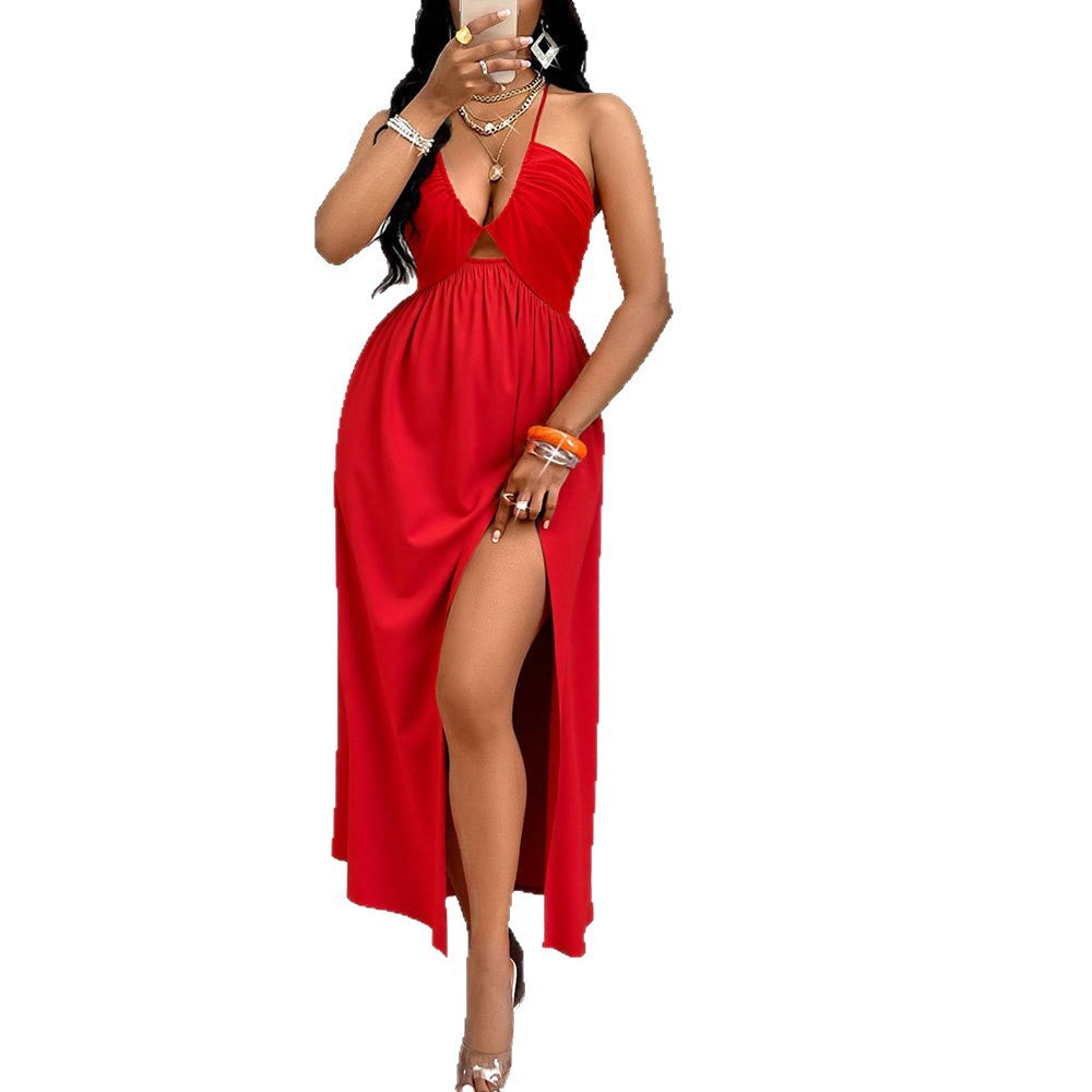 Damen Maxikleid mit tiefem V-Ausschnitt und seitlichem Schlitz Echo Archiv