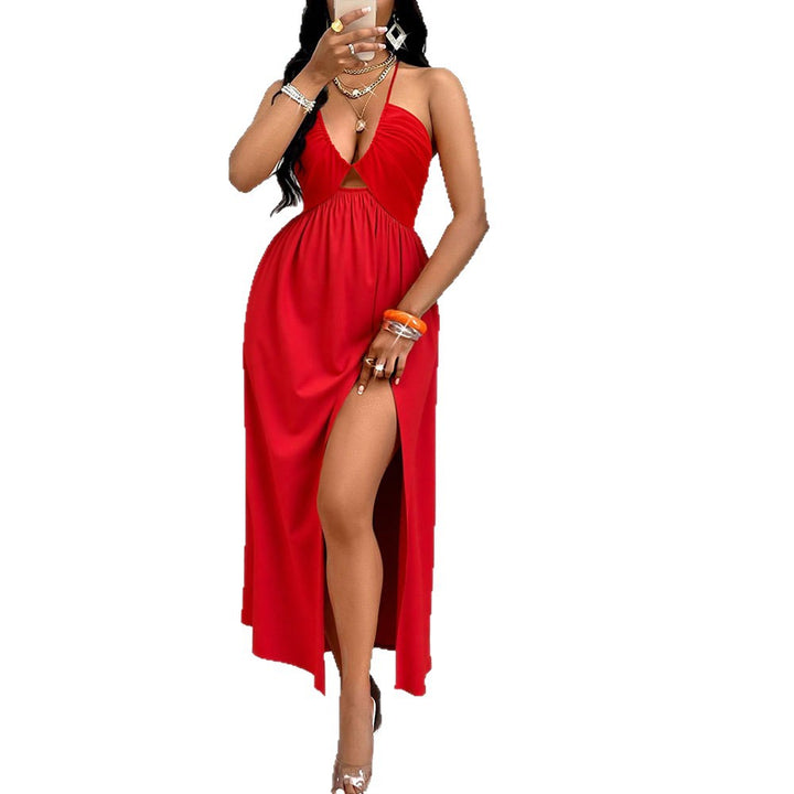 Damen Maxikleid mit tiefem V-Ausschnitt und seitlichem Schlitz Echo Archiv