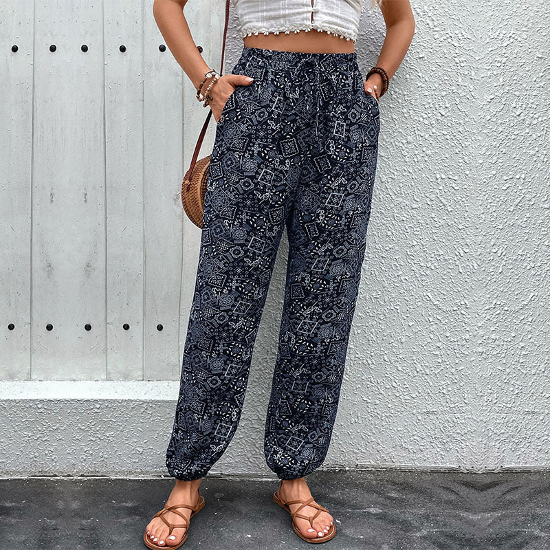 Damen Boho-Haremshose mit elastischem Taillenbund, Kordelzug und Seitentaschen – Avélisse