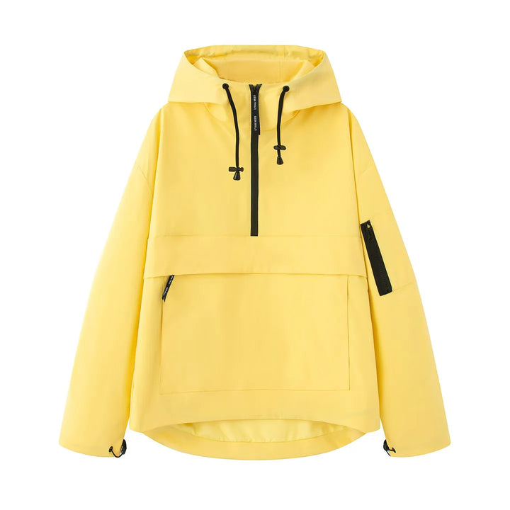 Damen nan winddichte Anorak-Pulloverjacke mit Kapuze, halbem Reißverschluss und großer Kängurutasche Echo Archiv