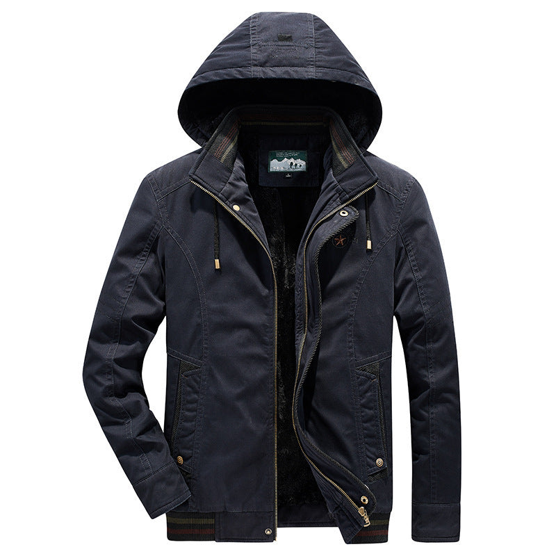 Herren Kapuzen-Canvasjacke im Field-Stil mit Reißverschluss, Utility-Taschen und gesteppter Innenlage – Taviero
