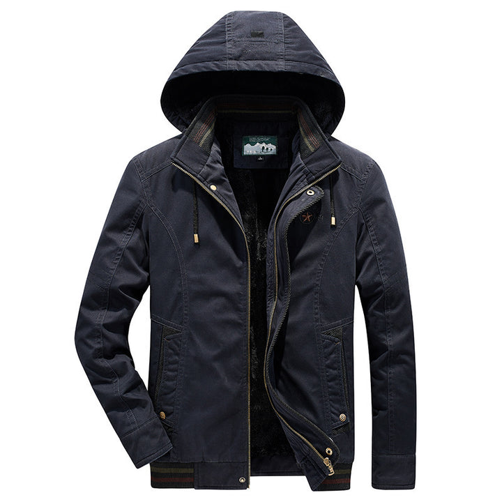 Herren Kapuzen-Canvasjacke im Field-Stil mit Reißverschluss, Utility-Taschen und gesteppter Innenlage – Taviero