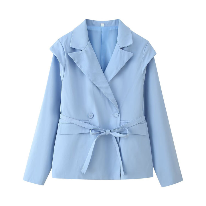 Damen Taillierter Bindegürtel-Blazer mit doppelter Knopfleiste und Reverskragen Echo Archiv