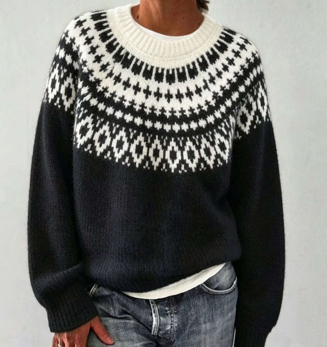 Damen Rundhalsausschnitt Norweger-Pullover mit Fair-Isle-Jacquard – Mavelle