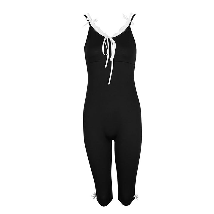 Damen bodenlanger Jumpsuit mit zarten Rüschendetails und verstellbaren Trägern Echo Archiv