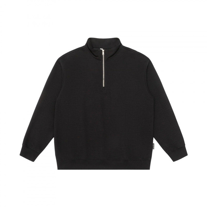 Unisex Oversize Waffelstruktur Halbzip-Pullover mit Stehkragen Echo Archiv