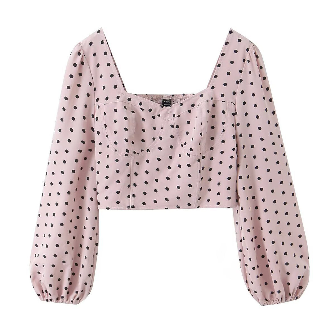 Damen Gepunktetes Bustier-Crop-Top mit Puffärmeln und Quadrat-Ausschnitt Echo Archiv