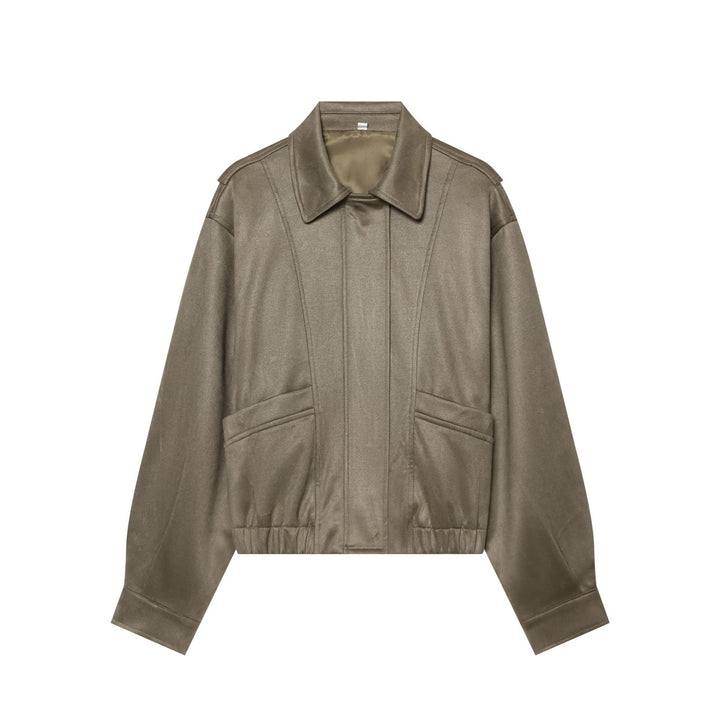 Damen Cropped Blousonjacke im Wildleder‑Look mit Hemdkragen, Epauletten und elastischem Bund Echoarchiv