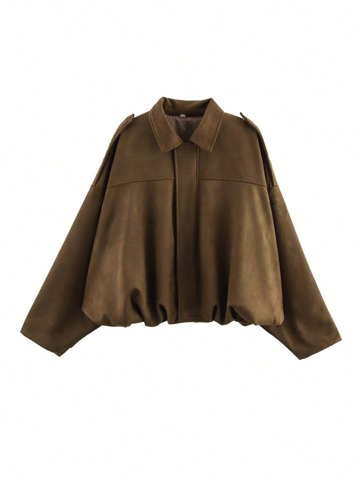 Damen nan weite Kurzjacke mit Ballonbund, verdecktem Verschluss und Schulterklappen Echo Archiv