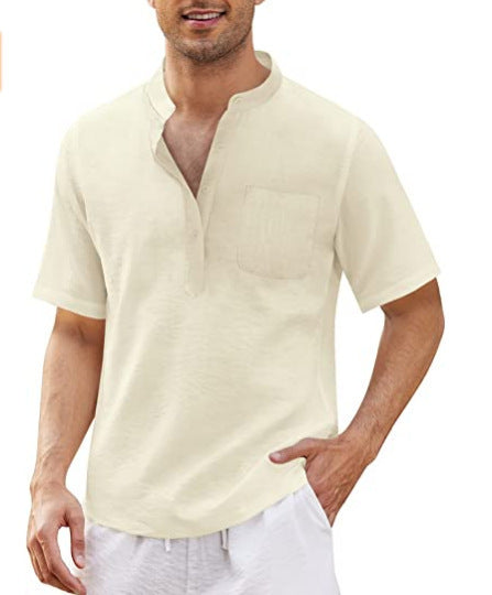 Herren hochwertiges Kurzarm-Henley-Shirt mit praktischer Brusttasche Echoarchiv