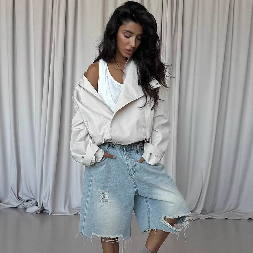 Damen Kurzjacke im Oversize-Look mit weitem Revers und Tunnelzug-Taillierung Echoarchiv