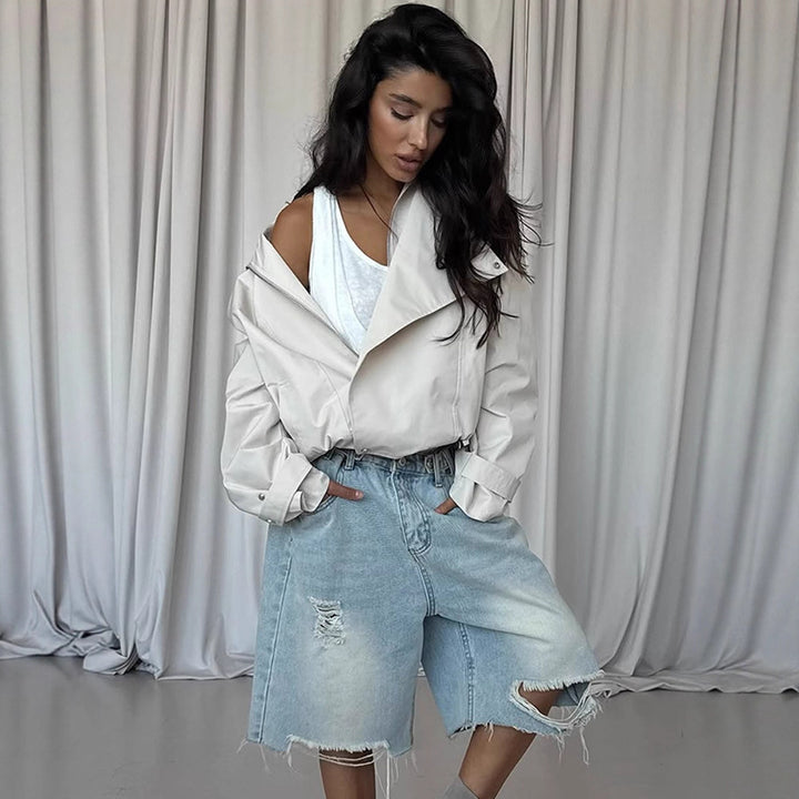 Damen Kurzjacke im Oversize-Look mit weitem Revers und Tunnelzug-Taillierung Echoarchiv