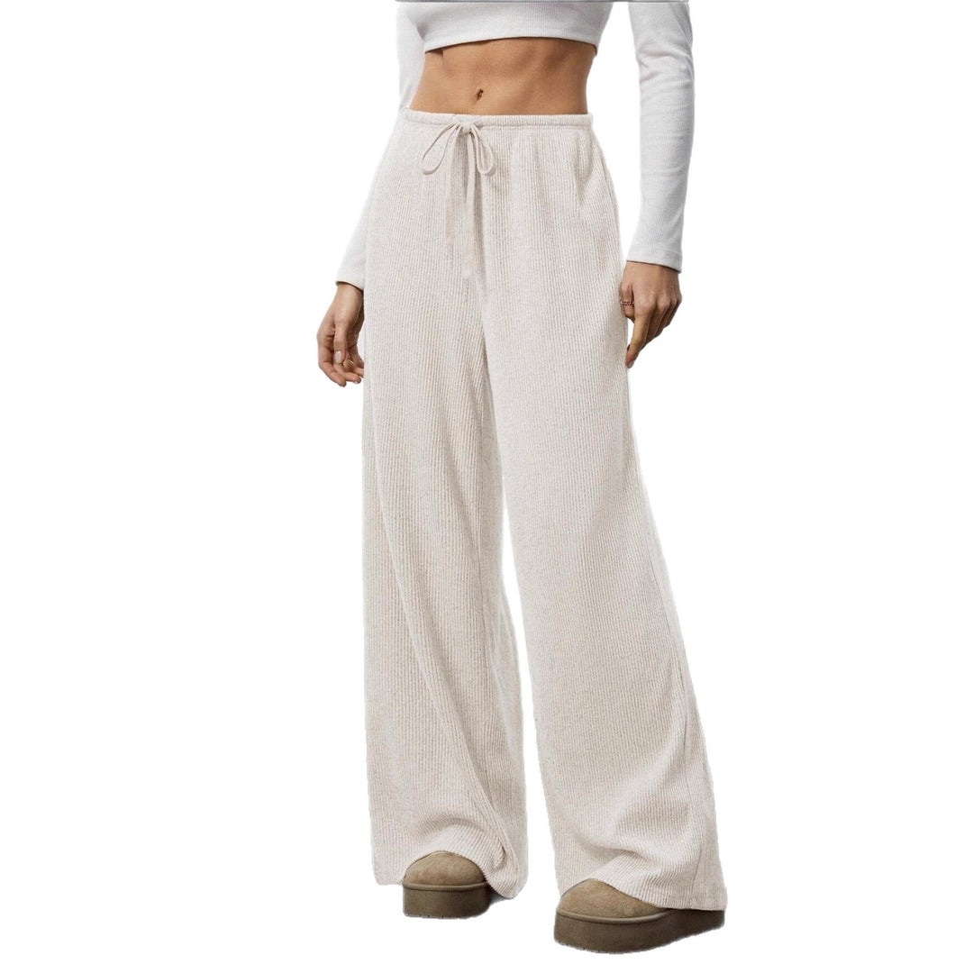 Damen Weiche Rippstrick Loungehose mit weitem Bein und Kordelzug – Avélisse
