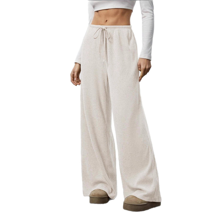 Damen Weiche Rippstrick Loungehose mit weitem Bein und Kordelzug – Avélisse