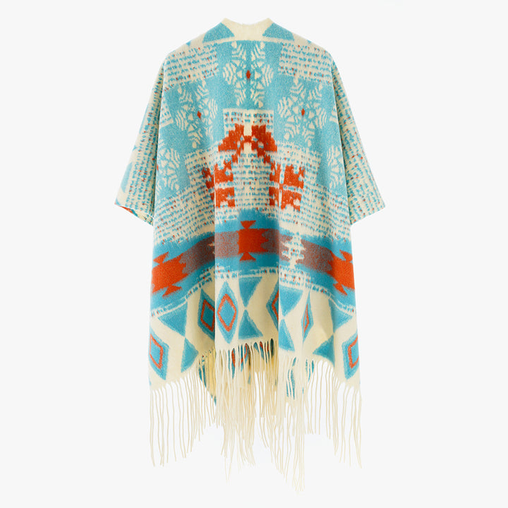 Damen Jacquard Überwurfcape aus feinem Strick mit Paisley-Bordüre Echo Archiv