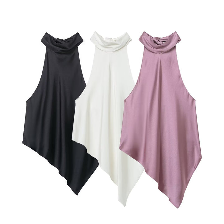 Damen asymmetrisches Halbtop mit elegantem Kragen und fließendem Material Echo Archiv