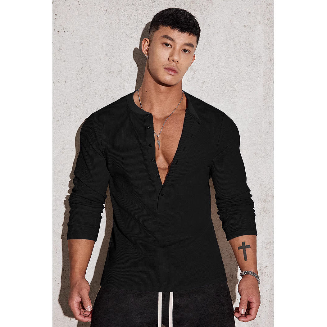 Herren Langarmshirt mit strukturiertem Design und modischen Knopfdetails Echoarchiv
